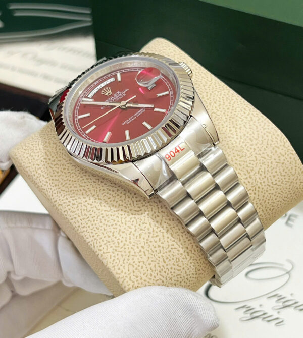 Đồng hồ Rolex Day - Date nam mặt đỏ cọc số dạ quang fake cao cấp 40mm
