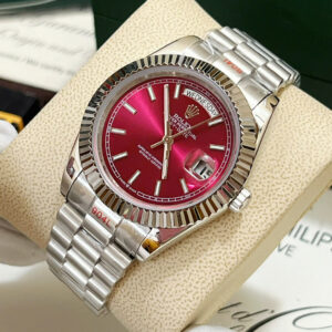 Đồng hồ Rolex Day - Date nam mặt đỏ cọc số dạ quang fake cao cấp 40mm