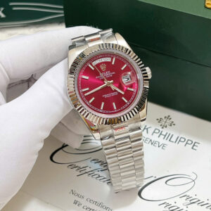 Đồng hồ Rolex Day - Date nam mặt đỏ cọc số dạ quang fake cao cấp 40mm