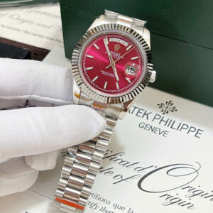 Đồng hồ Rolex Day - Date nam mặt đỏ cọc số dạ quang fake cao cấp 40mm