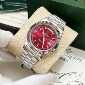 Đồng hồ Rolex Day - Date nam mặt đỏ cọc số dạ quang fake cao cấp 40mm