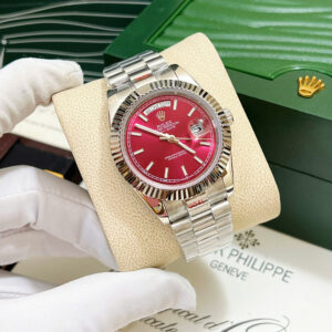 Đồng hồ Rolex Day - Date nam mặt đỏ cọc số dạ quang fake cao cấp 40mm