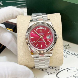 Đồng hồ Rolex Day - Date nam mặt đỏ cọc số dạ quang fake cao cấp 40mm