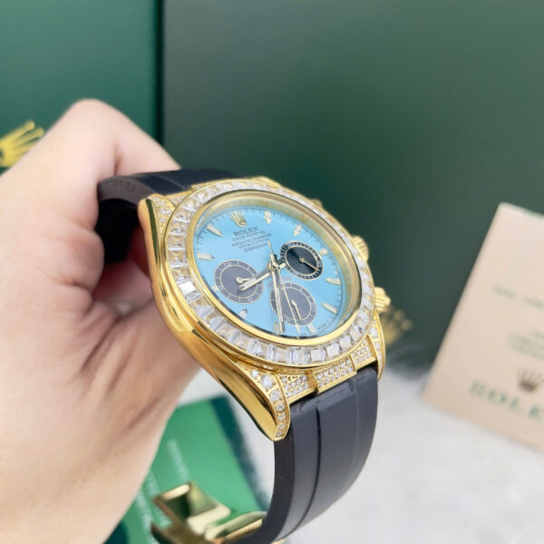 Đồng hồ Rolex Daytona nam mặt xanh băng đính full đá fake cao cấp 40mm