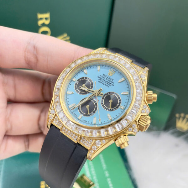 Đồng hồ Rolex Daytona nam mặt xanh băng đính full đá fake cao cấp 40mm