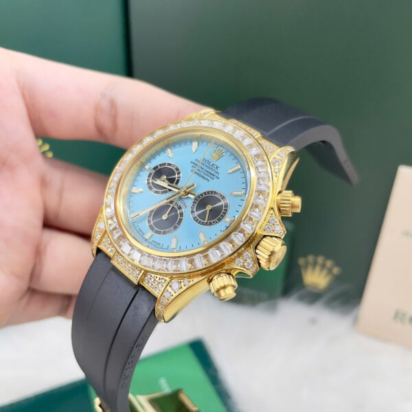 Đồng hồ Rolex Daytona nam mặt xanh băng đính full đá fake cao cấp 40mm