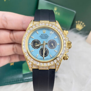 Đồng hồ Rolex Daytona nam mặt xanh băng đính full đá fake cao cấp 40mm