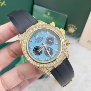 Đồng hồ Rolex Daytona nam mặt xanh băng đính full đá fake cao cấp 40mm