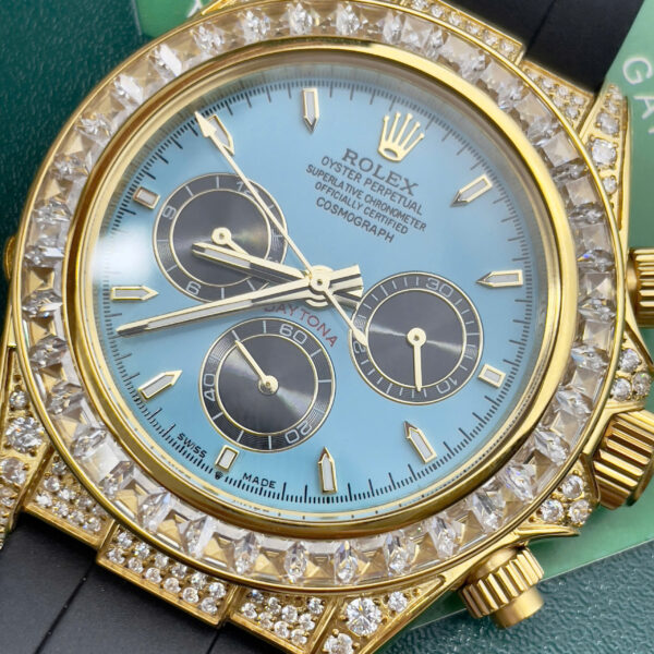 Đồng hồ Rolex Daytona nam mặt xanh băng đính full đá fake cao cấp 40mm