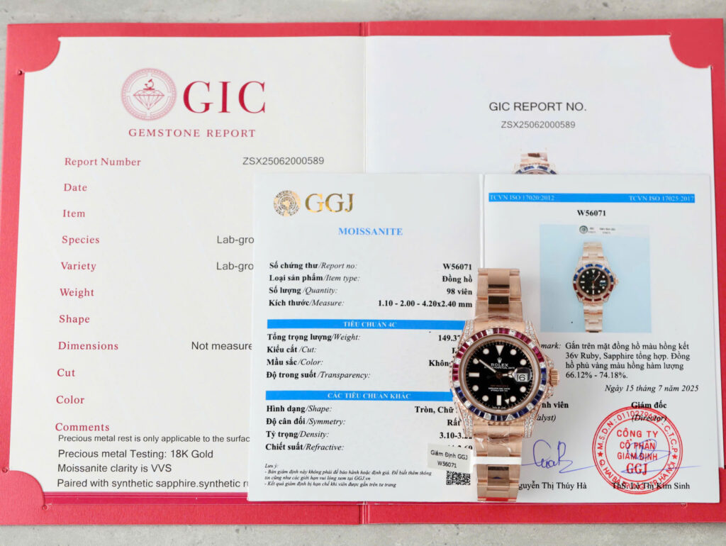 Đồng hồ Rolex GMT-Master II 126755 SARU chế tác bọc vàng 18K + sapphire + kim cương tổng hợp 41mm (2)