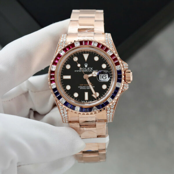 Đồng hồ Rolex GMT-Master II 126755 SARU chế tác bọc vàng 18K + sapphire + kim cương tổng hợp 41mm (2)