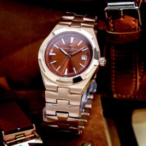 Đồng hồ Vacheron Constanin Overseas nam dây kim loại mặt nâu chocolate fake cao cấp 41mm