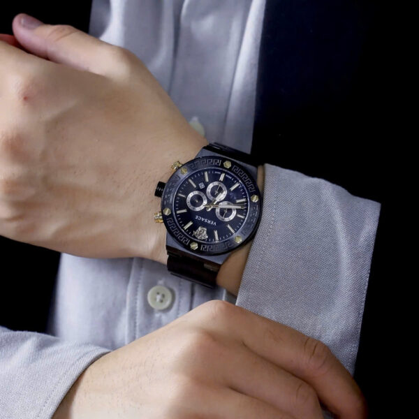 Đồng hồ Versace Greca Logo Chrono nam full đen máy pin nhật like auth 43mm (1)