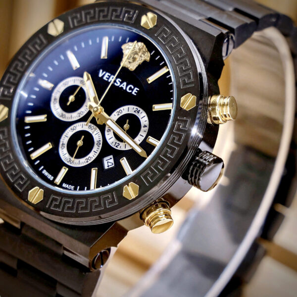 Đồng hồ Versace Greca Logo Chrono nam full đen máy pin nhật like auth 43mm (1)