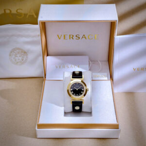 Đồng hồ Versace Vanity nữ dây da đen cọc số la mã đính đá viền like auth 35mm