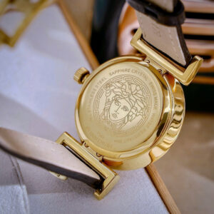 Đồng hồ Versace Vanity nữ dây da đen cọc số la mã đính đá viền like auth 35mm