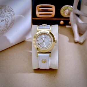 Đồng hồ Versace Vanity nữ dây da trắng cọc số la mã like auth 35mm