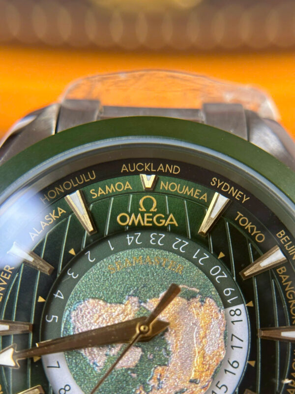 Đồng hồ Omega Aqua Terra Worldtimer Rep 11 màu xanh lá cây dây kim loại nhà máy VS 43mm (2)