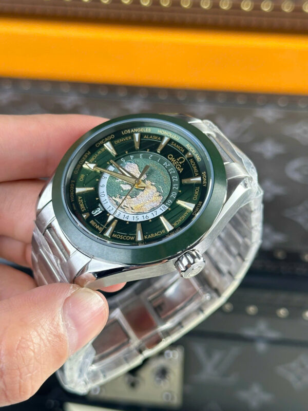Đồng hồ Omega Aqua Terra Worldtimer Rep 11 màu xanh lá cây dây kim loại nhà máy VS 43mm (2)