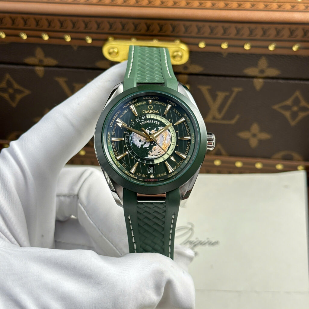 Đồng hồ Omega Aqua Terra Worldtimer Rep 11 màu xanh lá cây máy cơ Thụy Sỹ nhà máy VS 43mm (2)