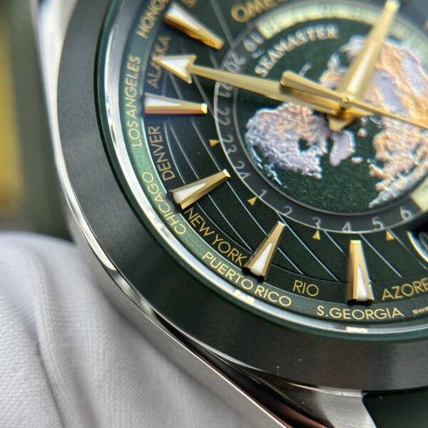 Đồng hồ Omega Aqua Terra Worldtimer Rep 11 màu xanh lá cây máy cơ Thụy Sỹ nhà máy VS 43mm (2)