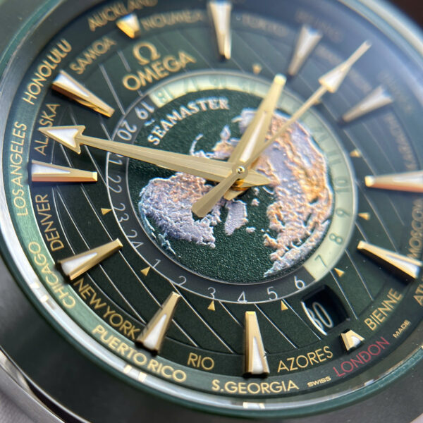 Đồng hồ Omega Aqua Terra Worldtimer Rep 11 màu xanh lá cây máy cơ Thụy Sỹ nhà máy VS 43mm (2)