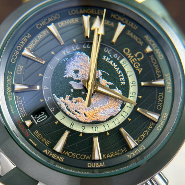 Đồng hồ Omega Aqua Terra Worldtimer Rep 11 màu xanh lá cây máy cơ Thụy Sỹ nhà máy VS 43mm (2)