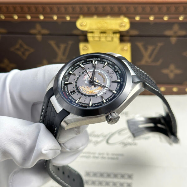 Đồng hồ Omega Aqua Terra Worldtimer Replica 11 màu xám máy cơ Thụy Sỹ nhà máy VS 43mm (2)