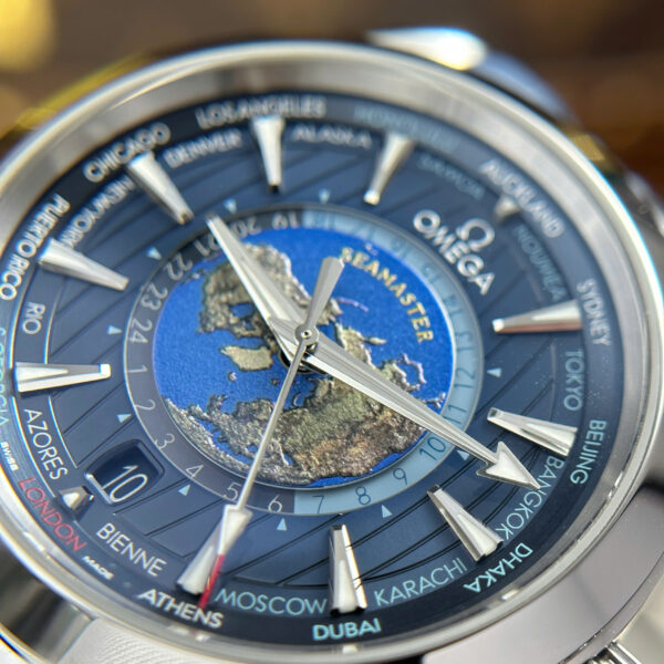 Đồng hồ Omega Aqua Terra Worldtimer Replica 11 màu xanh dương máy cơ Thụy Sỹ xưởng VS 43mm (2)