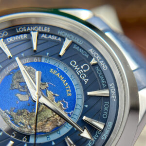 Đồng hồ Omega Aqua Terra Worldtimer Replica 11 màu xanh dương máy cơ Thụy Sỹ xưởng VS 43mm (2)