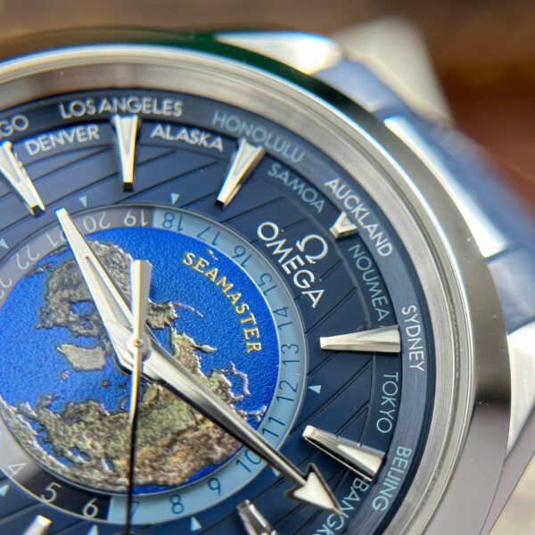 Đồng hồ Omega Aqua Terra Worldtimer Replica 11 màu xanh dương máy cơ Thụy Sỹ xưởng VS 43mm (2)