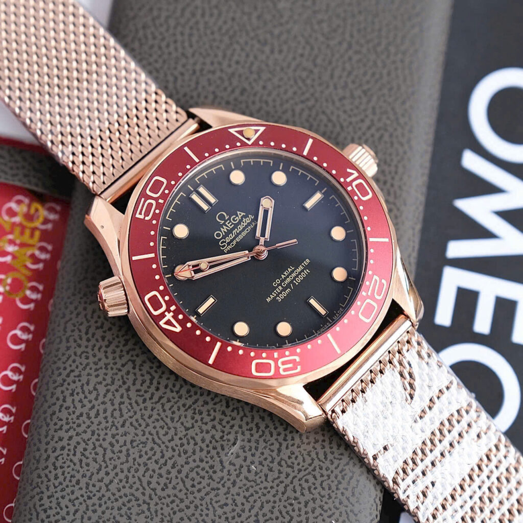 Đồng hồ Omega Seamaster nam vàng hồng máy cơ nhật giá rẻ 40mm
