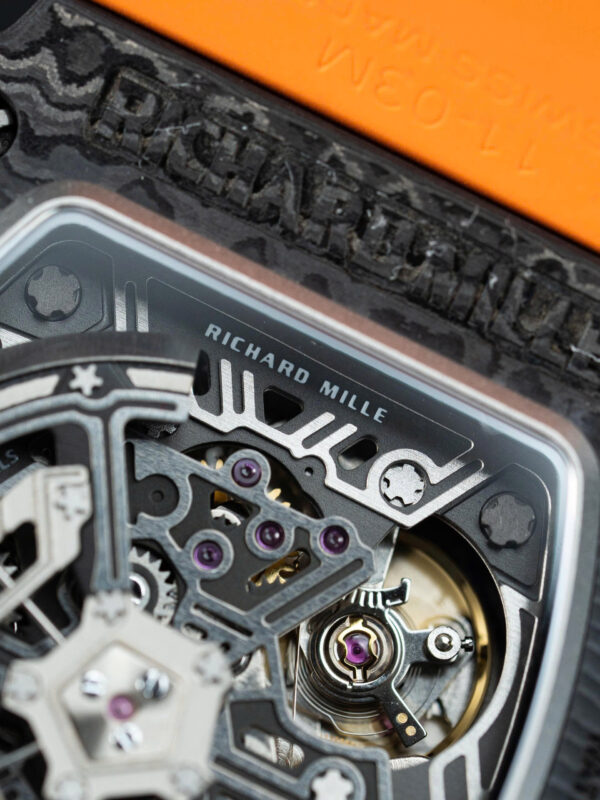 Đồng hồ Richard Mille RM65-01 màu cam Rep 11 vỏ carbon dây cao su 44.5×49 (2)