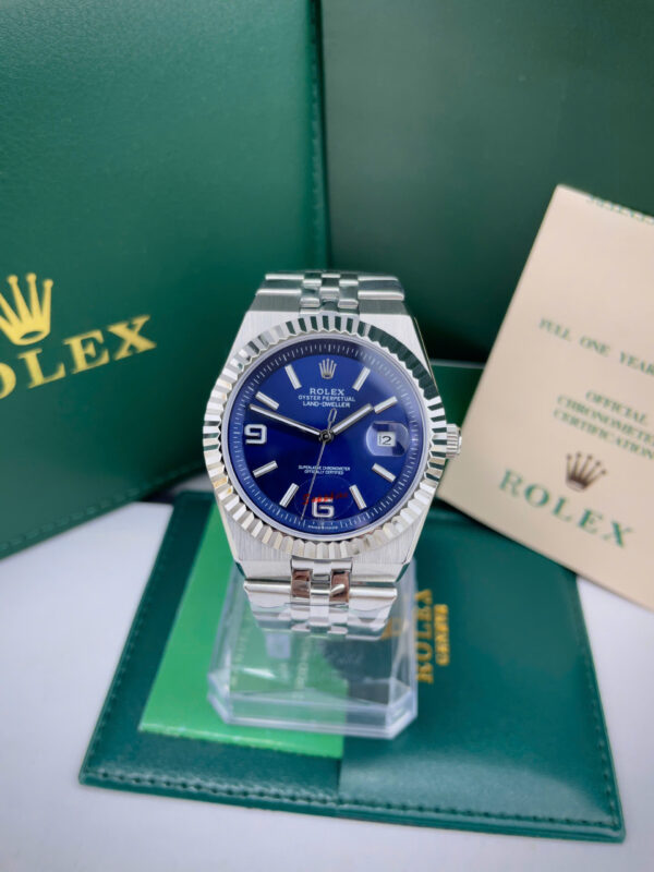 Đồng hồ Rolex Land-Dweller mặt xanh blue cọc số dạ quang fake 11 40mm