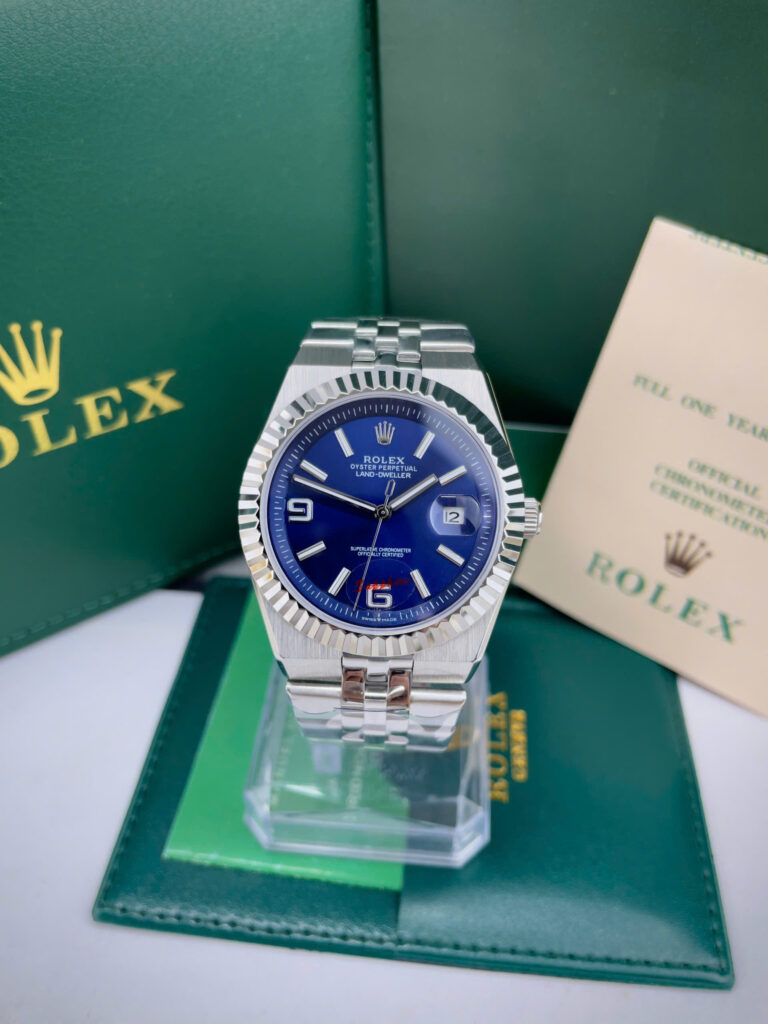 Đồng hồ Rolex Land-Dweller mặt xanh blue cọc số dạ quang fake 11 40mm