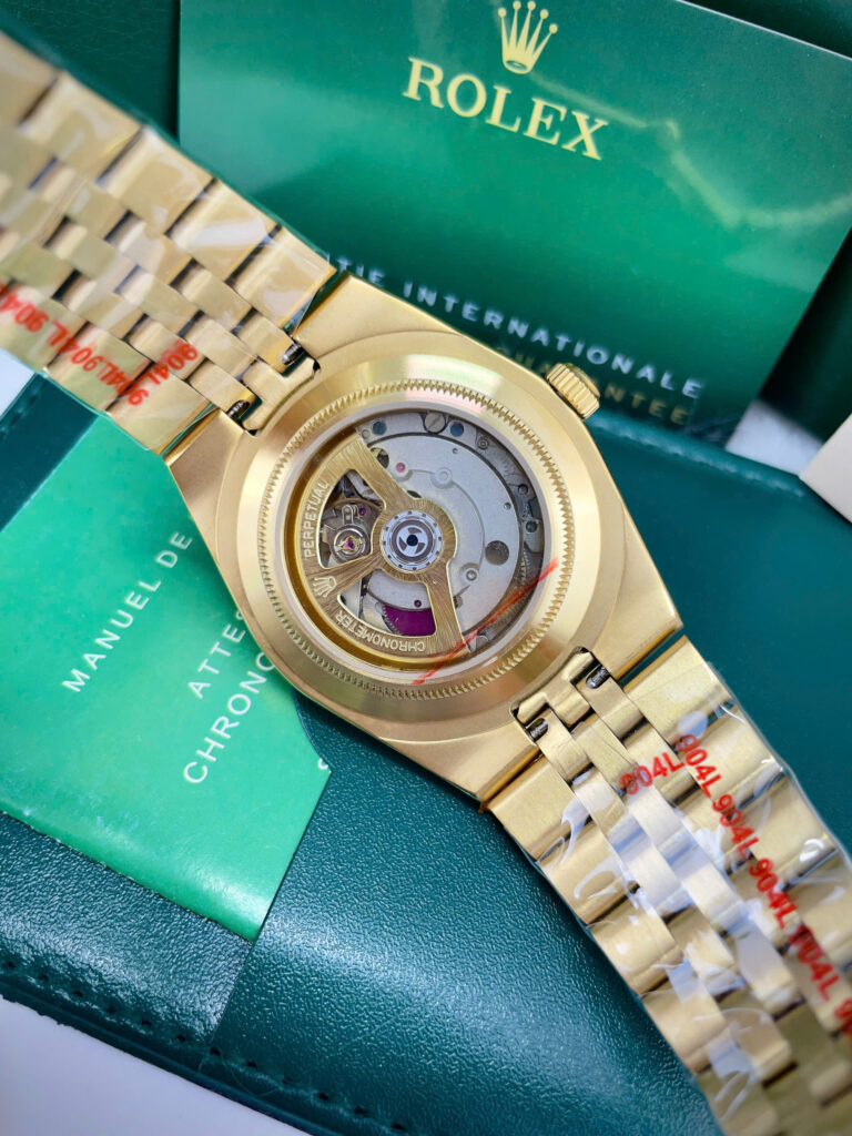 Đồng hồ Rolex Land-Dweller vàng gold mặt đen fake cao cấp 40mm