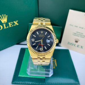 Đồng hồ Rolex Land-Dweller vàng gold mặt đen fake cao cấp 40mm