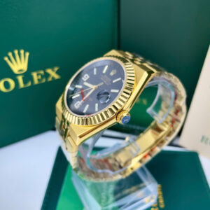 Đồng hồ Rolex Land-Dweller vàng gold mặt đen fake cao cấp 40mm