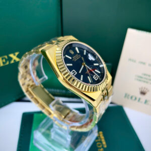 Đồng hồ Rolex Land-Dweller vàng gold mặt đen fake cao cấp 40mm