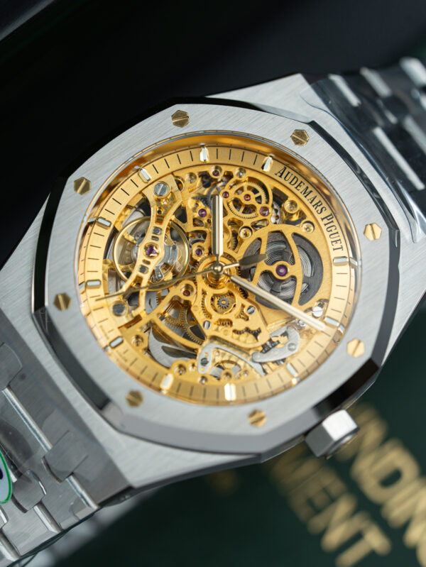 Đồng hồ Audemars Piguet Rep 11 Royal Oak Openworked 15407 mặt màu vàng lộ cơ 41mm (2)