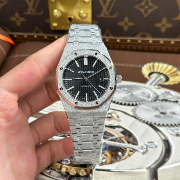 Đồng hồ Audemars Piguet Replica 11 Royal Oak 15410 Frosted Gold mặt đen máy cơ tự động xưởng APS 41mm (2)