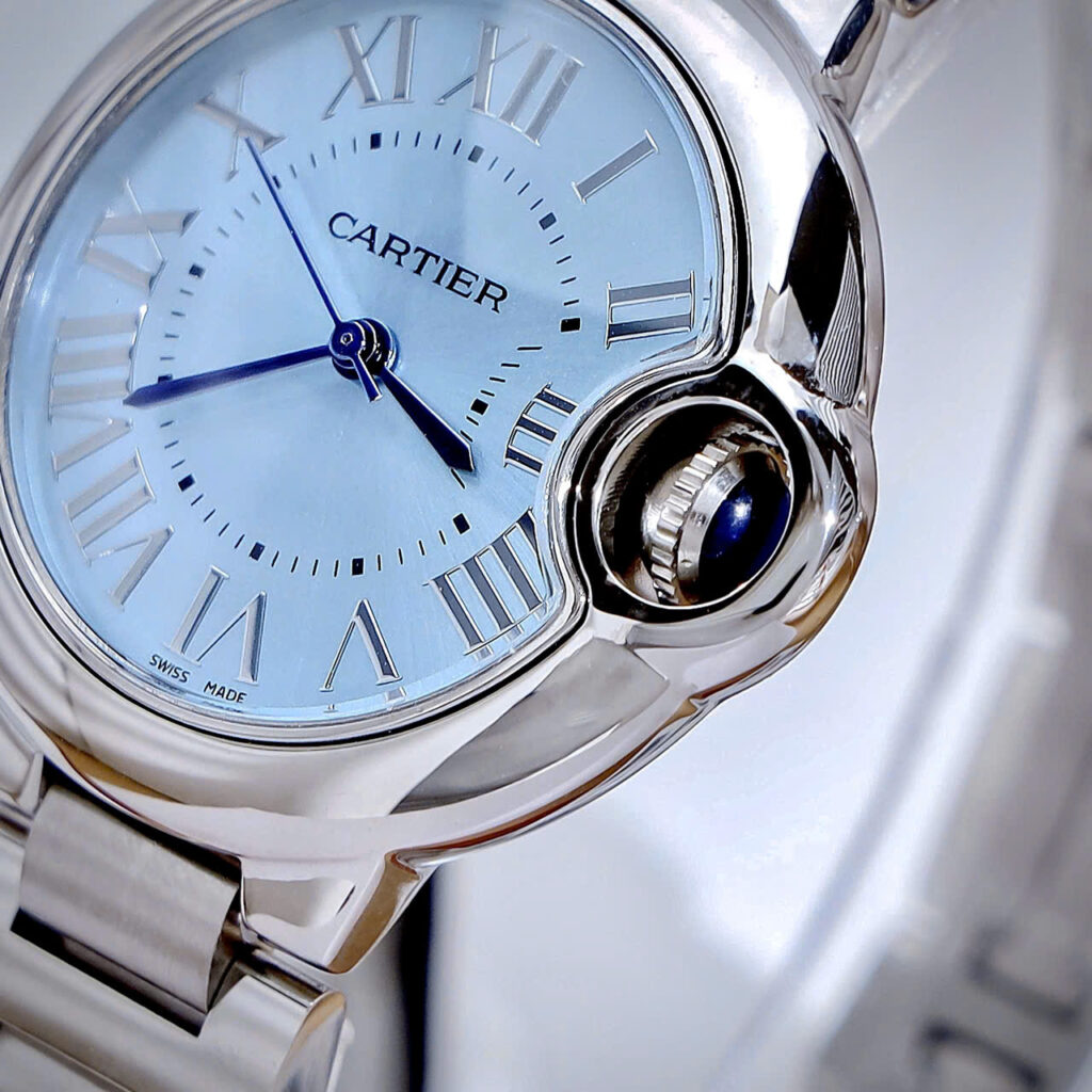 Đồng hồ Cartier Ballon Bleu nữ dây kim loại mặt xanh blue fake cao cấp 33mm