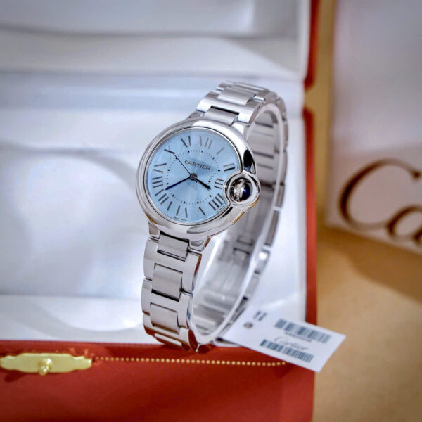 Đồng hồ Cartier Ballon Bleu nữ dây kim loại mặt xanh blue fake cao cấp 33mm