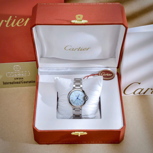 Đồng hồ Cartier Ballon Bleu nữ dây kim loại mặt xanh blue fake cao cấp 33mm