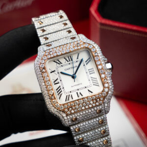 Đồng hồ Cartier Santos Rep 11 nữ đính full kim cương moissanite xưởng BV 35 (2)