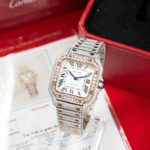 Đồng hồ Cartier Santos Rep 11 nữ đính full kim cương moissanite xưởng BV 35 (2)
