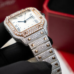 Đồng hồ Cartier Santos Rep 11 nữ đính full kim cương moissanite xưởng BV 35 (2)