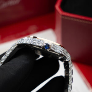 Đồng hồ Cartier Santos Rep 11 nữ đính full kim cương moissanite xưởng BV 35 (6)