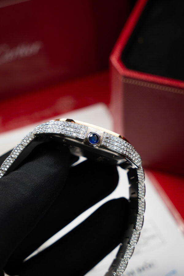 Đồng hồ Cartier Santos Rep 11 nữ đính full kim cương moissanite xưởng BV 35 (6)