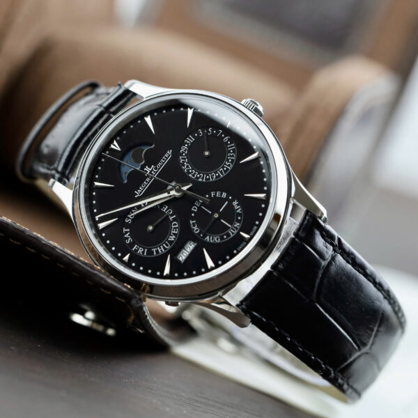 Đồng hồ Jaeger LeCoultre Master Ultrathin Perpetual Calendar Replica 11 mặt đen dây da xưởng VR 39mm (2)